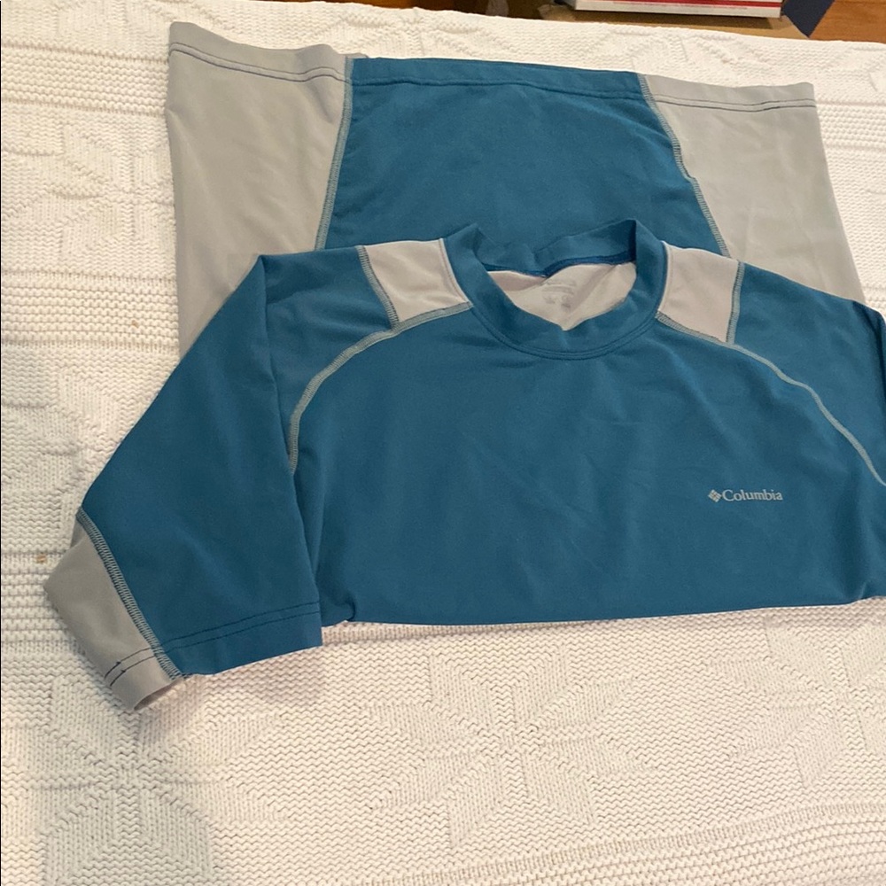 Columbia Men’s Teal and Light Gray Omni-Shade Shirt, L - Picture 5 of 7